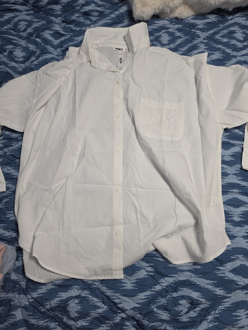 PINK Victoria's Secret Women's White Long Sleeve Button-Down Shirt XL